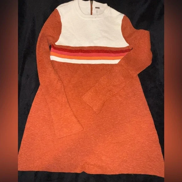 Free People Womens Colorblock Sweater Dress Orange Size medium Preloved - Picture 2 of 14